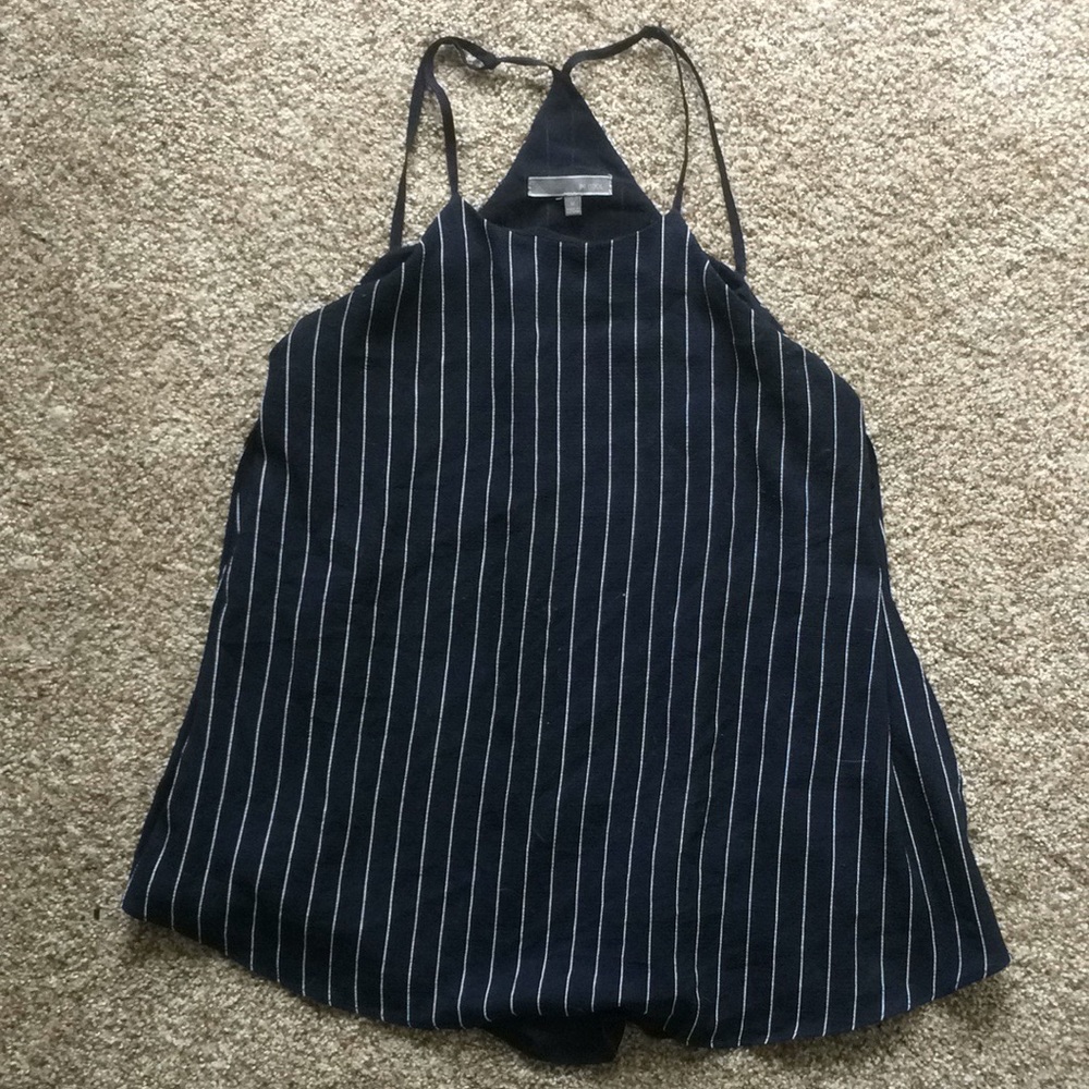 Dark blue white striped slit tank